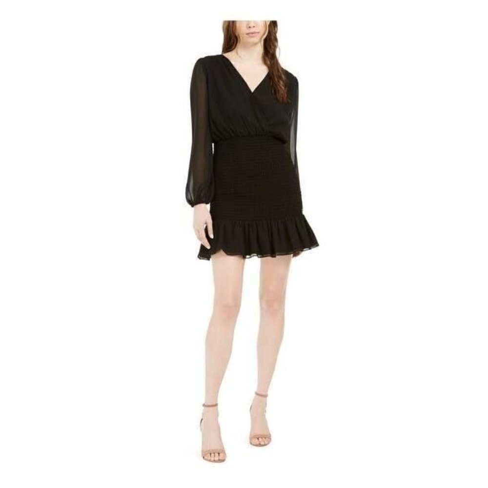 New LEYDEN XS V Neck Short Sheath Dress Black Long